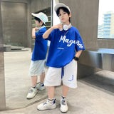 Children's Clothing Boys Summer Suit  New Summer Medium and Big Children Boy Thin Type Sports Summer Cool Handsome Fashion