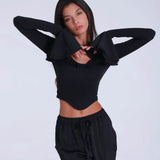 ANTMVSNew women's clothing popular winter new product U-neck flared sleeve T-shirt fashion slim-fitting navel long-sleeved top women