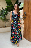 2024 New New European and American Retro Summer Printed Long Dress V-neck Multicolor Long Sexy Sleeveless Dress