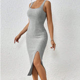 Sexy Sheath and Fitted Waist Dress  European and American Style Spring and Summer New Sleeveless Vest Long Dress