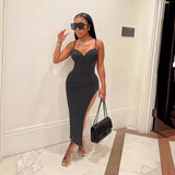 G60134 European and American Women's Clothing  Women's Clothing New Sexy Sling Solid Color Slim Fit Slit Dress Women