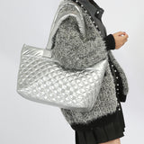 GOOSUDU 2025 Autumn new Xiaoxiangfeng diamond tote bag women's large-capacity air-feeling down bag commuter shoulder armpit bag