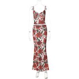 GOOSUDU popular autumn new fashion stamen printing V-neck small suspender hip-wrapped long dress suit women