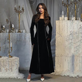 ANTMVS2025 style new autumn and winter party dress  lady dress, Korean velvet horn sleeve square collar A-shaped long dress for women