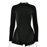 2025 style New hot-selling sexy tight short skirt onesie autumn new women's crew neck long-sleeved zipper bottoming shirt