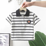 New Modal round Neck Top Summer Lapels Polo Shirt Boys' Thin Casual Striped Short Sleeve All-Matching T-shirt