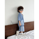 Boys' Summer Antique Short Sleeve Suit New Loose Denim Breathable Children's Hong Kong Style Fashion Baby Two-Piece Suit Fashion