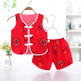 Baby Cotton Silk Clothes Summer Thin Boys Baby Chinese Style Vest Shorts Two-Piece Suit Ethnic Tang Suit Thin