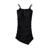 New Summer New Pure Desire Style Hot Girl Chest Pad Half-Open Buckle Suspender Skirt Women's Pleated Stretch Slim-Fit Sheath Skirt