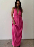 GOOSUDU New cross-border 2025 style 2025 trade summer sexy V-neck temperament fashionable high waist solid color long dress