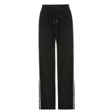 GOOSUDU Lace-up Sports Straight Pants Women's  New NEWn Side Stitching Contrast-Color Ribbon Loose Wide Leg Low Waist Casual Trousers