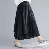 GOOSUDU Summer New Cotton and Linen Wide-Leg Pants Artistic Solid Color Silk Cropped Pants Women's Culottes