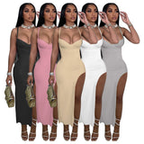 G60134 European and American Women's Clothing  Women's Clothing New Sexy Sling Solid Color Slim Fit Slit Dress Women