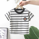 New Modal round Neck Top Summer Lapels Polo Shirt Boys' Thin Casual Striped Short Sleeve All-Matching T-shirt