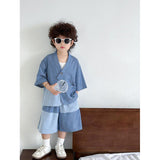 Boys' Summer Antique Short Sleeve Suit New Loose Denim Breathable Children's Hong Kong Style Fashion Baby Two-Piece Suit Fashion