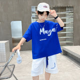 Children's Clothing Boys Summer Suit  New Summer Medium and Big Children Boy Thin Type Sports Summer Cool Handsome Fashion