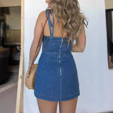 Hot Sale 2024 Summer New Hot Fashion Slim Fit Slit Sling Denim Dress Women