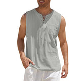 GOOSUDU Cross-Border  Hot Sale New Men's Vest Shirt Lace-up Fashion Solid Color Cotton Linen Short Sleeve T-shirt