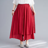 GOOSUDU Summer New Cotton and Linen Wide-Leg Pants Artistic Solid Color Silk Cropped Pants Women's Culottes