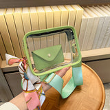 GOOSUDU 2025 transparent bag fashion women's bag  new wide shoulder strap small square bag PVC shoulder messenger bag mobile phone bag