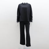 GOOSUDU New crew neck sweater top casual trousers two-piece set women's 2025 style new women's sweater set basic