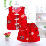 Baby Cotton Silk Clothes Summer Thin Boys Baby Chinese Style Vest Shorts Two-Piece Suit Ethnic Tang Suit Thin