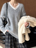 2025 popular autumn and winter new Korean version loose casual lazy wind v-neck pullover sweater knitted sweater 960