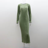 ANTMVS2025 crumpled long tight dress women's  autumn new solid color round neck long sleeve long dress