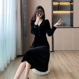 2025 spring clothes new  Hepburn style black dress children rich little daughter fragrant style inner long dress
