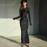 ANTMVS2025 crumpled long tight dress women's  autumn new solid color round neck long sleeve long dress