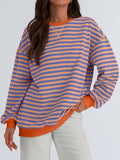 GOOSUDU New  2025 style clothing autumn and winter new round neck contrasting top striped loose long-sleeved fashion sweater