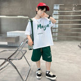 Children's Clothing Boys Summer Suit  New Summer Medium and Big Children Boy Thin Type Sports Summer Cool Handsome Fashion