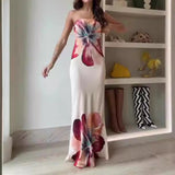 2024 Summer New European and American   Fashion Printed Sexy Tube Top Mid-Length Slim Fit Dress Women