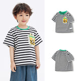 Boys' T-shirt Girls' Short Sleeve Children's  New Children's Clothing Little Kids' Summer Clothing Cotton Striped Top Cartoon Half Sleeve