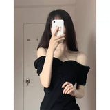 Black Pure Desire Style Sexy Women Clothing 2024 New Summer Sling Dress off-Shoulder High Sense Super Fairy