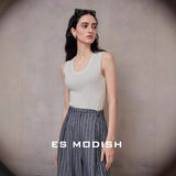 2025 ES MODISH spring new product versatile slim-fit knitted U leader vest solid color simple outerwear top girls