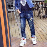 Boys' Jeans Spring and Autumn Children's Clothing Korean Style Embroidered Stretch Real Pocket Children Casual Long Pants Outer Wear Street Fashion