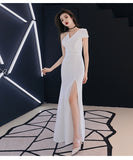 goosudu Host Evening Dress Dress Light Luxury Minority One-Shoulder Black Long Dress Fishtail off-the-Shoulder Gown Women