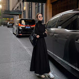 2025 popular autumn and winter new high-end temperament Muse fan long dress  Hepburn style waist black long-sleeved dress