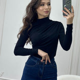 ANTMVS2025 Popular trade women's long-sleeved tops, sexy  new T-shirt stand-up collar slim-fitting bottoming shirt top wholesale