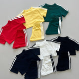 South Korea Children's Clothing Boys and Girls Letter Short-Sleeved Shorts Summer Children's round Neck T-shirt Boys Simple Two-Piece Embroidery