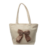 College Student Class One-Shoulder Canvas Bag Contrast Color Bow Women's Bag Large Capacity  New High-Grade Tote Bag