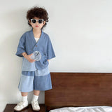 Boys' Summer Antique Short Sleeve Suit New Loose Denim Breathable Children's Hong Kong Style Fashion Baby Two-Piece Suit Fashion