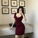 Knitted Dress Dress Women's Summer 2024 New Korean Style Waist Slimming Elegant Drawstring Skinny Sheath A- line Skirt