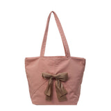 College Student Class One-Shoulder Canvas Bag Contrast Color Bow Women's Bag Large Capacity  New High-Grade Tote Bag