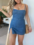 Hot Sale 2024 Summer New Hot Fashion Slim Fit Slit Sling Denim Dress Women