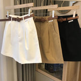 GOOSUDU [Belt Delivery] Workwear Wide Leg Shorts Women  Spring and Summer Thin Fifth Pants Loose All-Matching Casual Pants