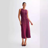 GOOSUDU 2025 Knitted dress temperament elegant sleeveless button dress long dress