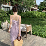 2025 temperament super good-looking purple mesh suspender dress fairy summer design sense niche seaside vacation dress