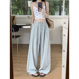 GOOSUDU Summer New Korean Style Loose Relaxed Casual Pants Women's Ice Silk Cool Drawstring Loose Wide Leg Pants